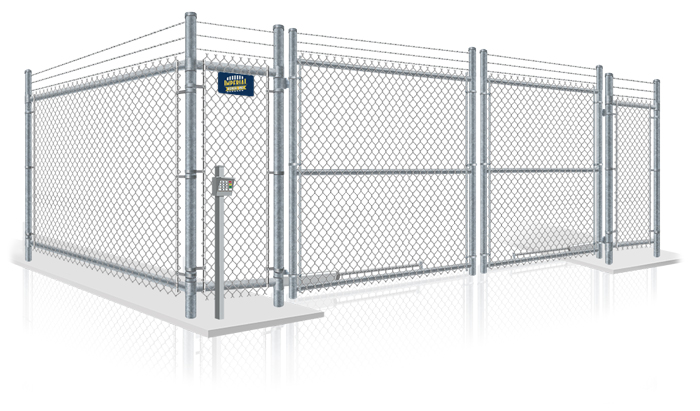 Commercial chain link security gate with barbed wire installation company in the Tewksbury area.